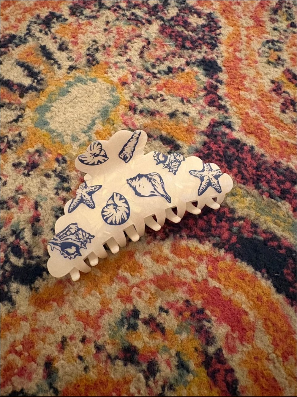 White Sea Shell Print Kids Hair Claw Clip